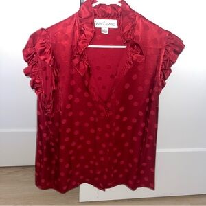 SARA CAMPBELL SATIN RUFFLE POKE DOT BLOUSE